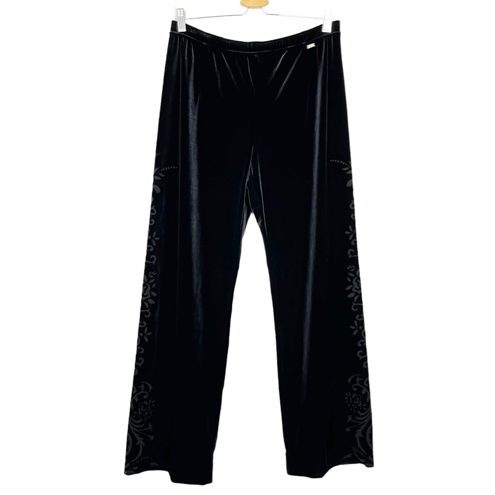St. John Sport Velvet Floral Embossed Wide Leg Pants